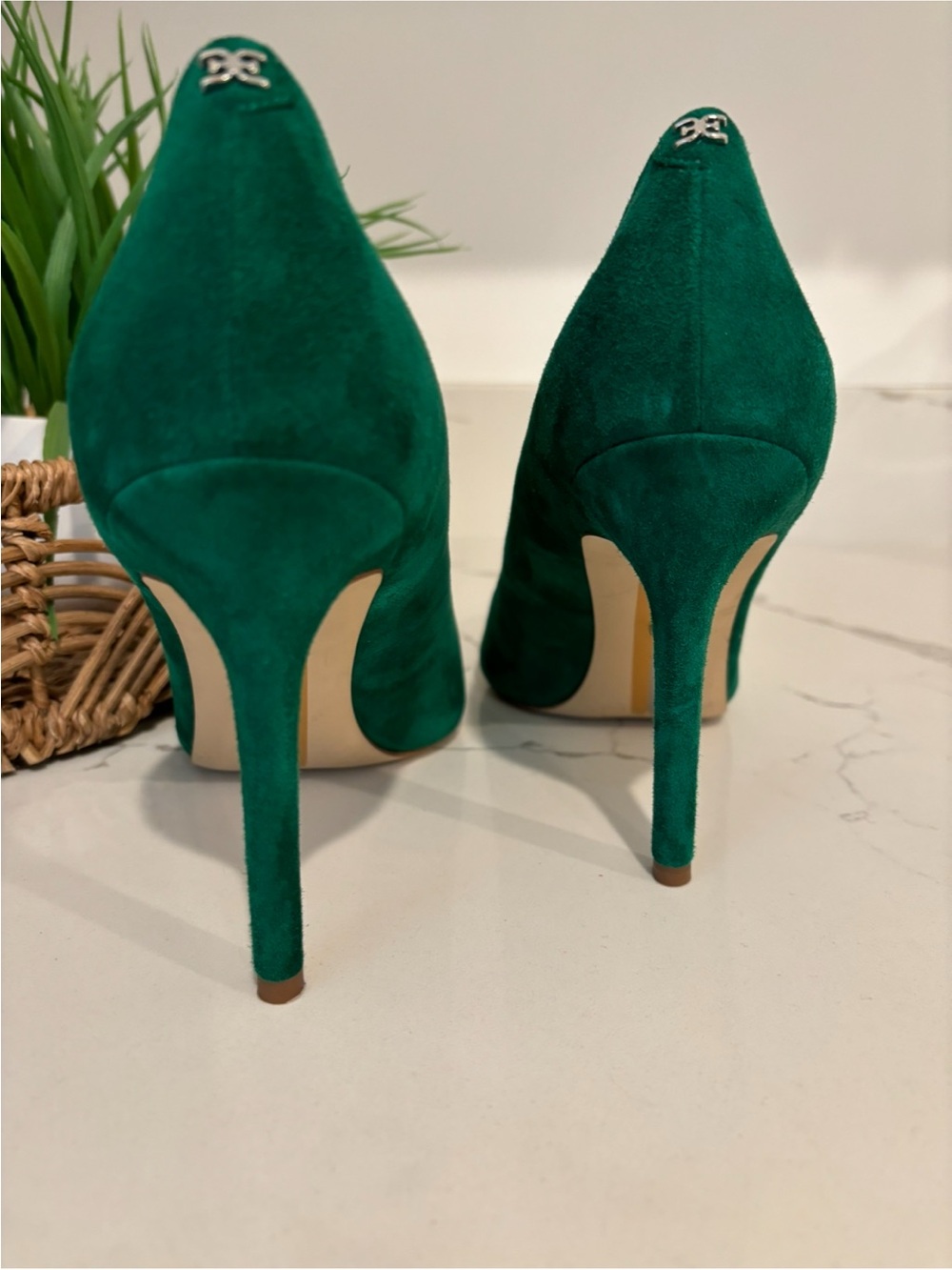 Sam Edelman Hazel Pointed Toe Heels Suede Emerald Green RARE Womens 8.5 Holidays - Picture 4 of 15